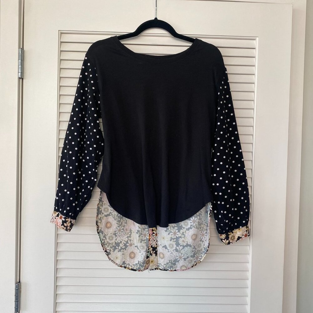 Anthropologie Maeve Split-Back Floral Polka Dotted Top, Size XS